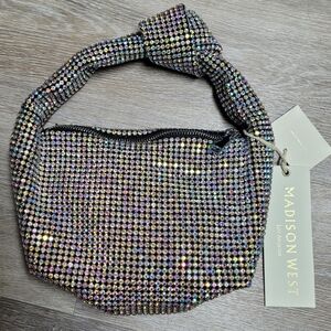 Madison West Iridescent Rhinestone Knot Shoulder Bag Purse